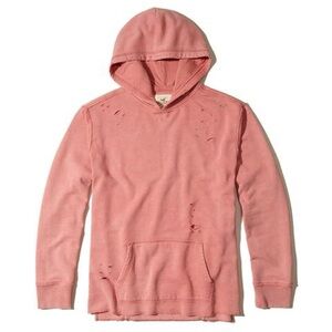 Hollister Distressed Destroyed Split Hem Hoodie in Dusty Rose Faded Pink Size M